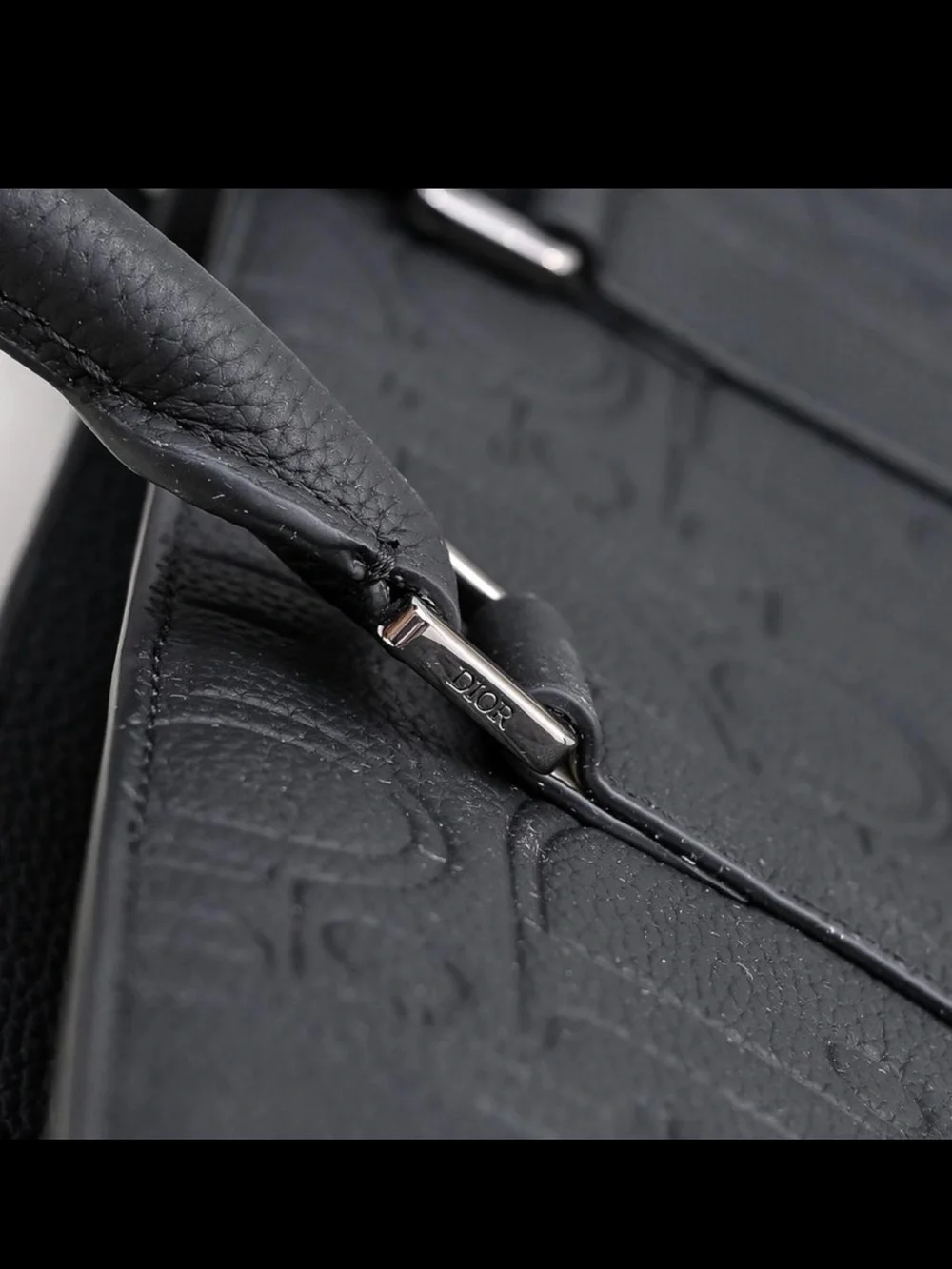 Black Dior Embossed Logo Briefcase Tote